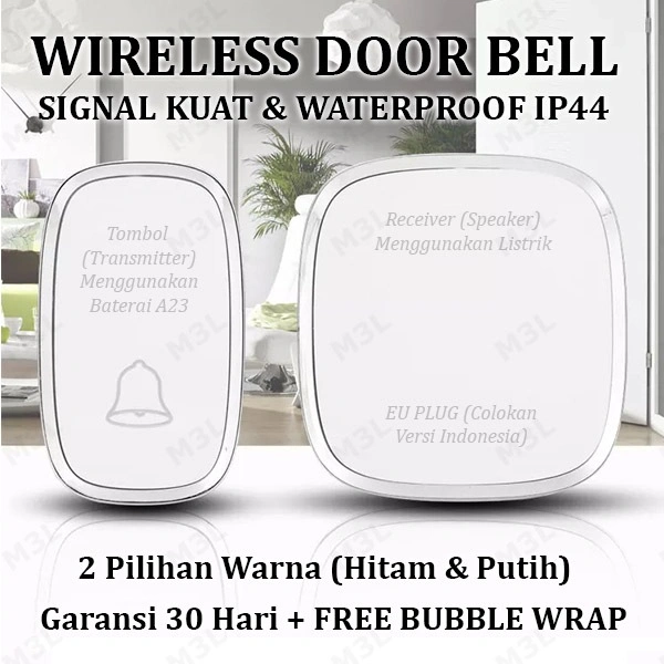 Bel Rumah Wireless Tanpa Kabel - Smart Doorbell Anti Ribet Mudah Dipasang Tahan Hujan Anti Air Waterproof Tembus Tembok Berlapis Suara Jernih Jangkauan Luas Untuk Rumah Modern Minimalis