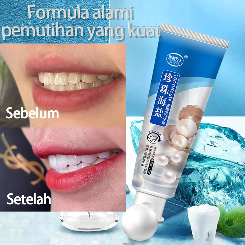 Pasta Gigi Pemutih Garam Laut Mutiara Menyegarkan Napas Mengurangi Plak Gigi 110g