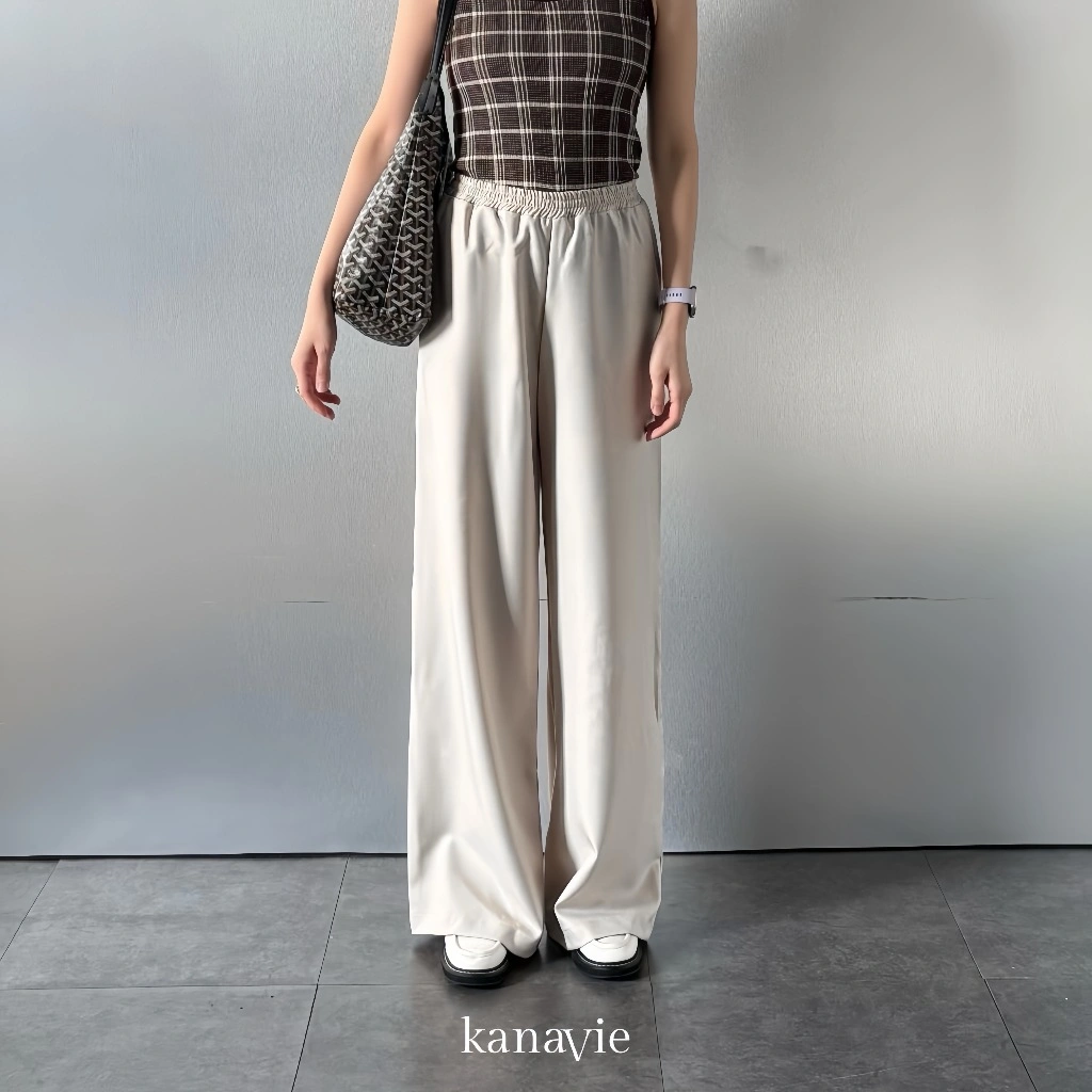 [KANAVIE] Celia Pants Celana Panjang Full Karet Wanita Kulot Cewek Highwaist Culottes Elastic Long Pants Nyaman Bawahan Basic Daily Fashion HW
