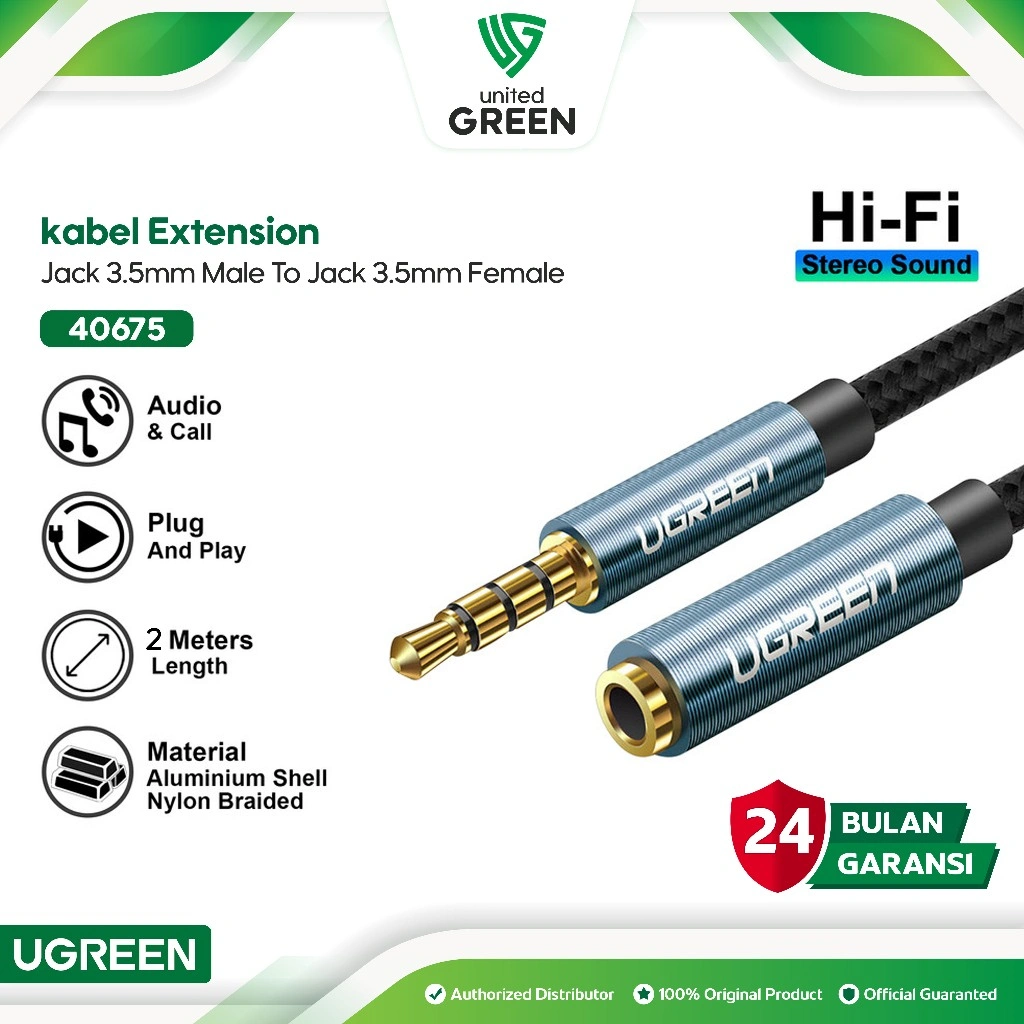 UGREEN Kabel Aux Extension 3.5 MM TRRS Male To Female 2 Meter 40675