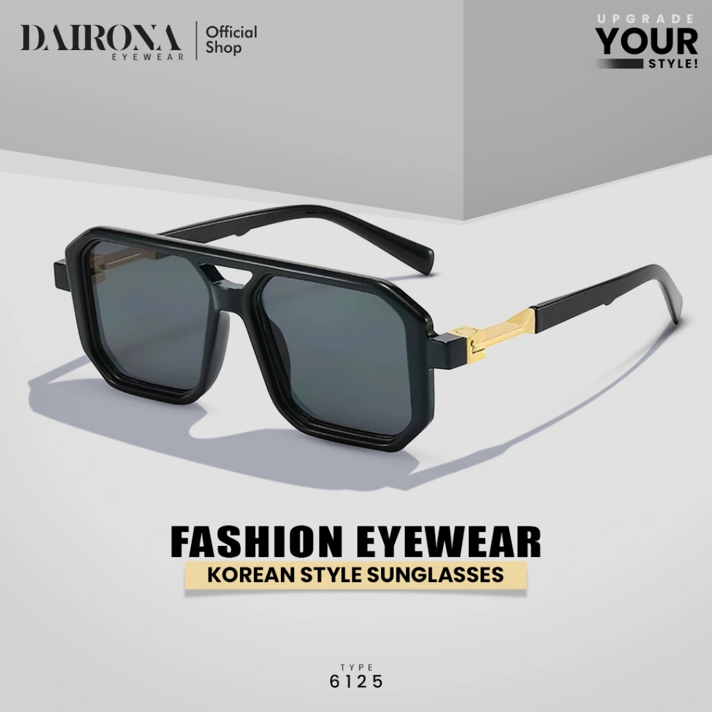 Dairona Eyewear Kacamata Hitam Trendy Sunglasses Fashionable Pria Wanita Terbaru UV400 Polarized Anti Silau Bentuk Kotak TR-90 + Metal 6125