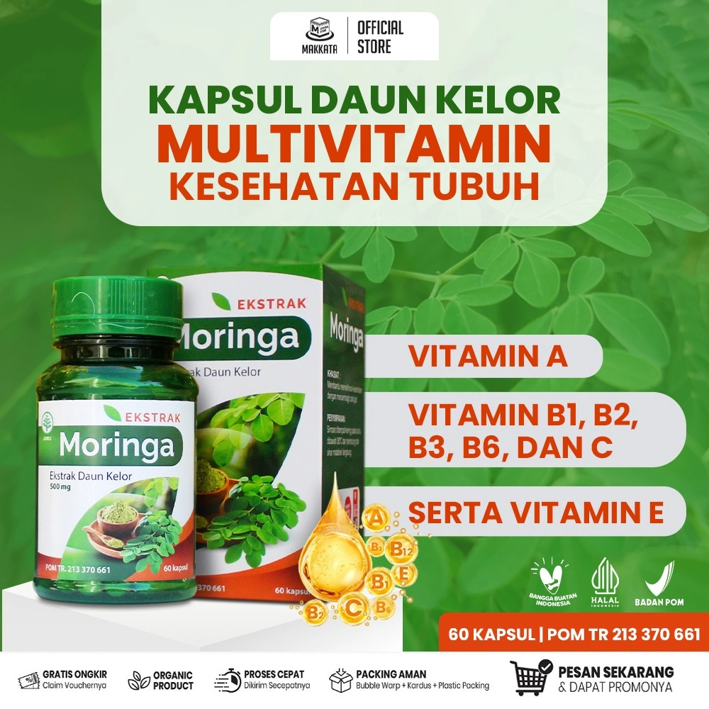MAKKATA Moringga Kapsul Daun Kelor Berkualitas Multivitamin A, C, E, B complex Ekstrak Moringa Asli