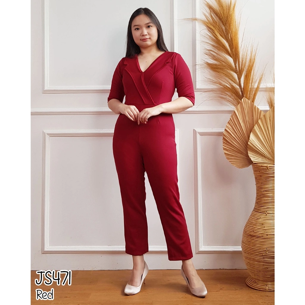 MISSOL Jumpsuit wanita scuba polos celana panjang lengan pendek bodycon playsuit 471 JS471