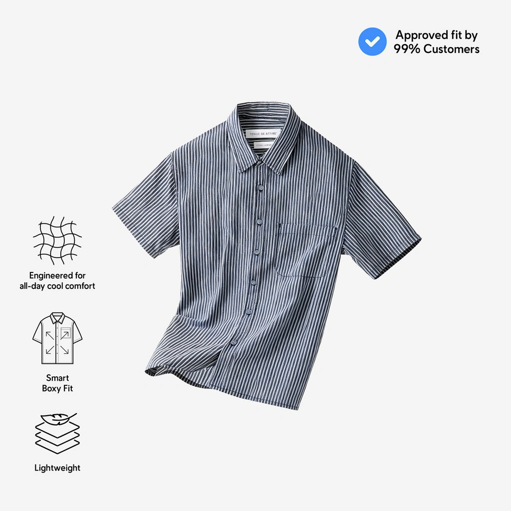 TENUE Kemeja Lengan Pendek - Office Hours - Navy Stripe