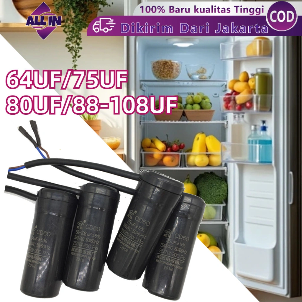 Starting Kapasitor CD60 64uf 80uf 75uf 88-108uf /Kapasitor Freezer/Motor Start Kapasitor Kulkas