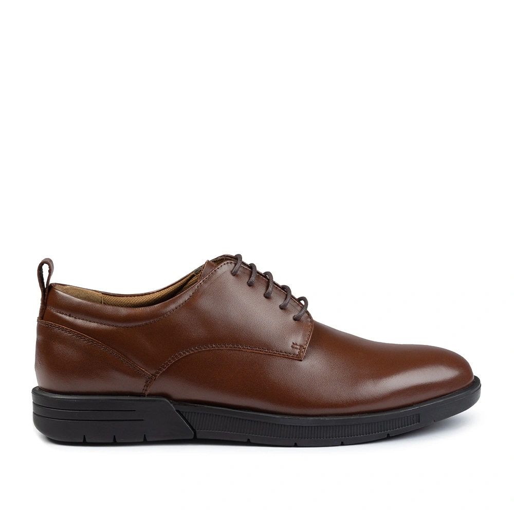 Prabu - Sepatu Kulit Derby Pria Nadim Brushed Brown Cokelat