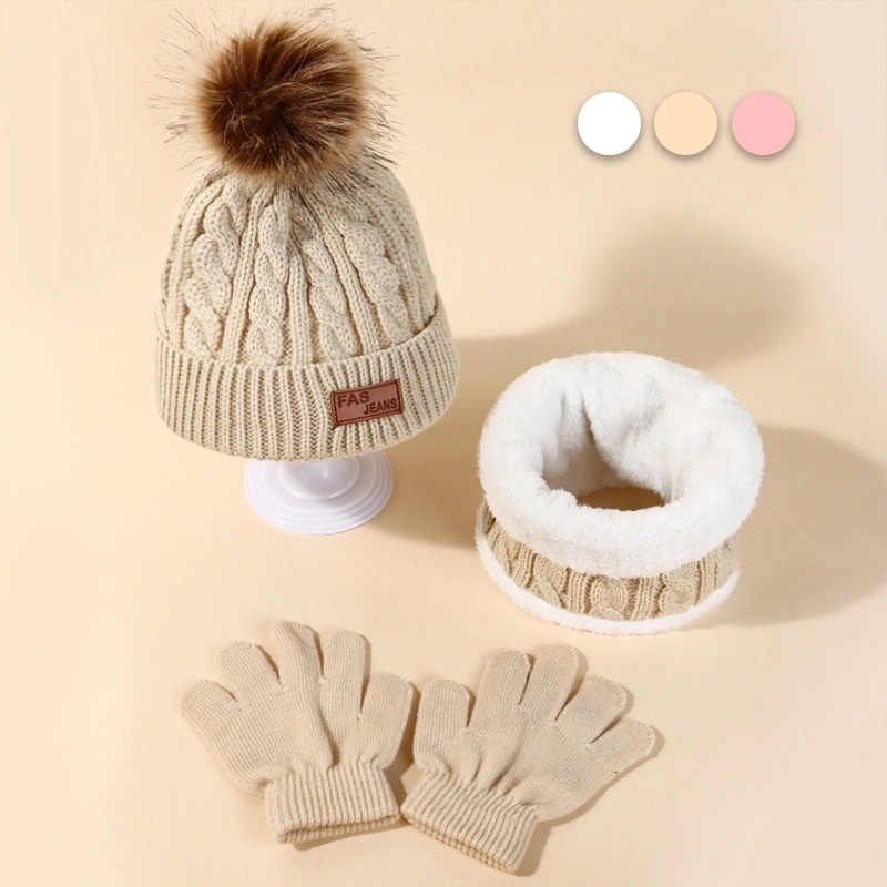 3Pcs Children's Hat Scarf Gloves Topi Kupluk Syal Sarung Tangan Musim Dingin Sarung Tangan Syal Topi Anak-anak Set