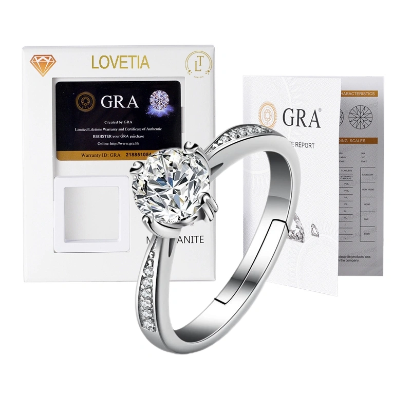 LOVETIA Cincin Moissanite Perak Murni 925 Sertifikat GRA BTJZ011