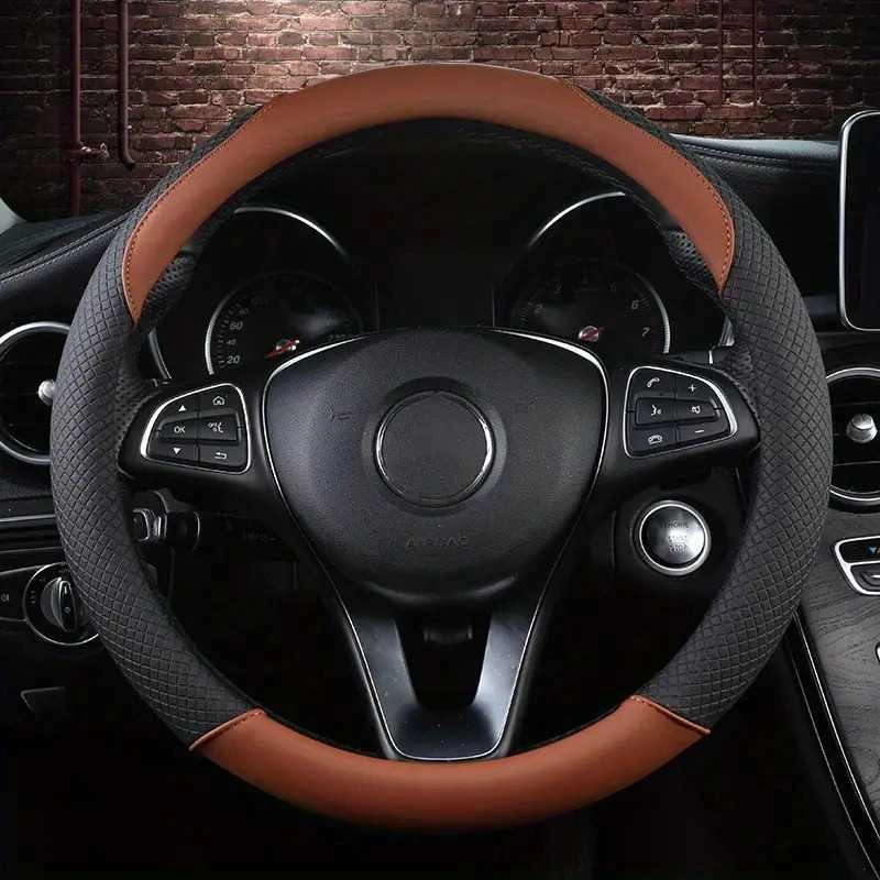 Cover Stir Mobil Bahan Kulit Anti Slip / Sarung Setir Mobil Non Slip Steering Wheel 38cm