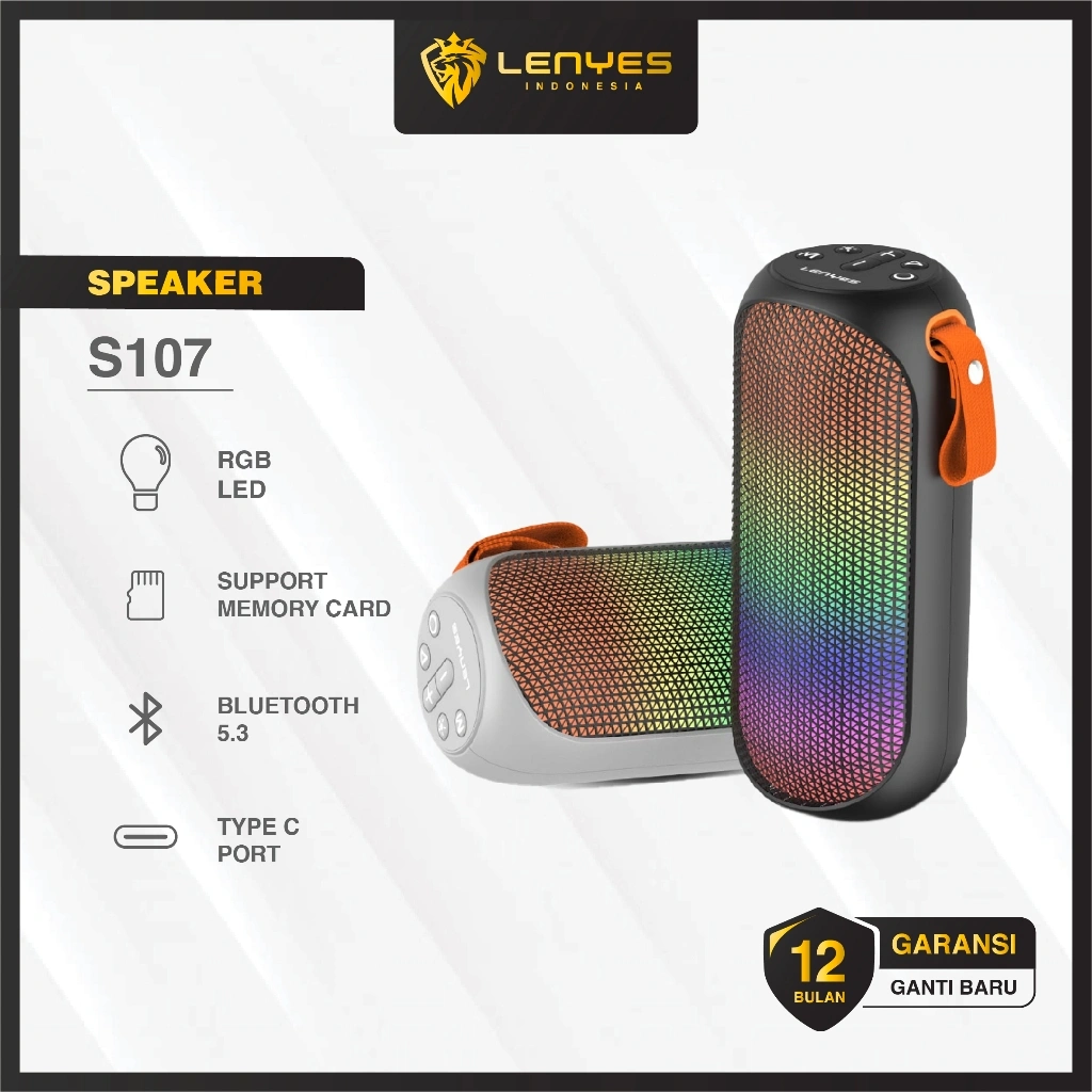 LENYES S107 LED Colorfull Lights Wireless Speaker Bluetooth 5.3 Portable Hifi Sound Quality TWS