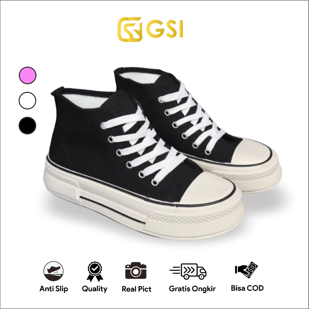 GSI Aileen 1277 Sepatu Wanita Sneakers Sekolah Kanvas Tebal Kekinian SIZE "36-41"