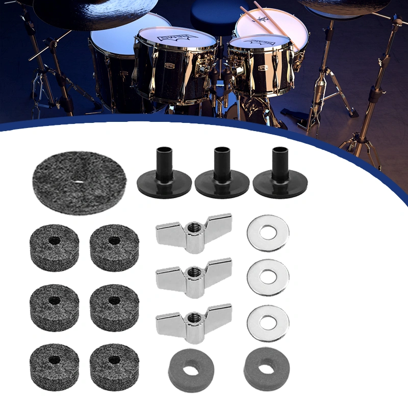 18PCS Kit Drum Wing Nut Bekisting Sleeve Cymbal Ring Washer Cymbal Drum Key Kunci Drum Set