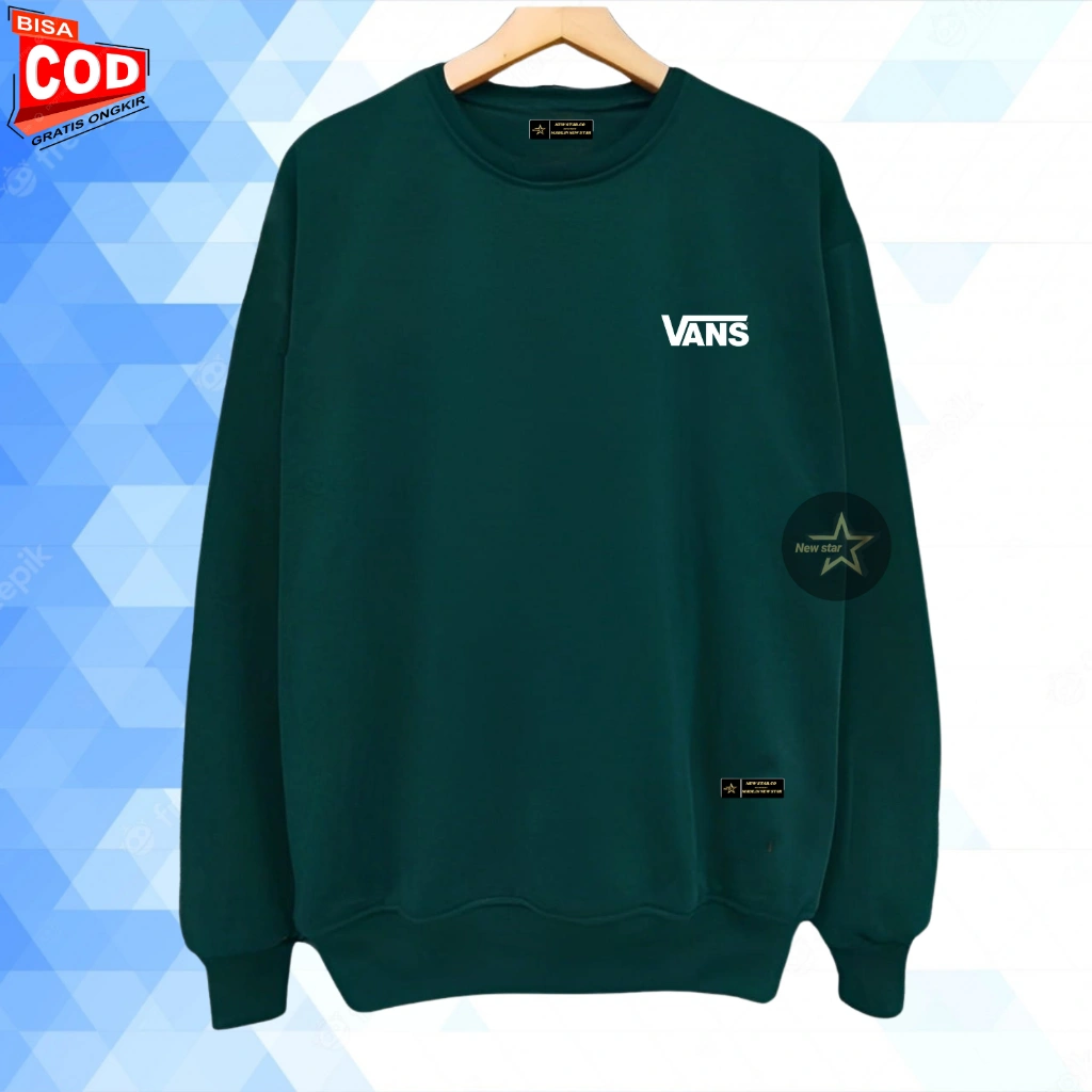 New Star Sweater Crewneck Pria Wanita Unisex Crewneck Bahan Flecee Warna Hijau Botol  Terlaris Brad Lokal