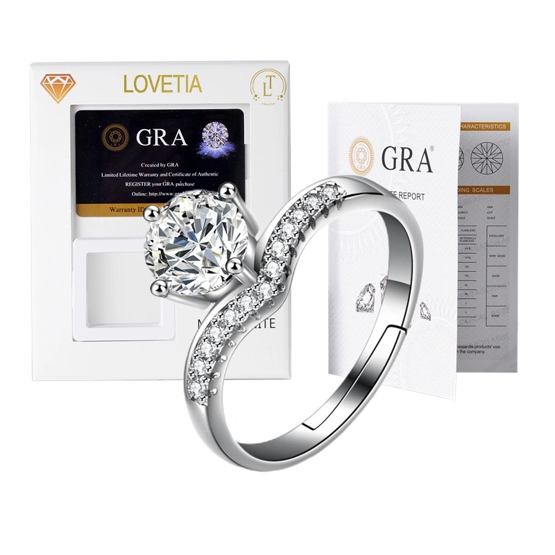 LOVETIA Cincin Fuji Moissanite 1.0 Ct Perak 925 Sertifikat GRA BTJZ004