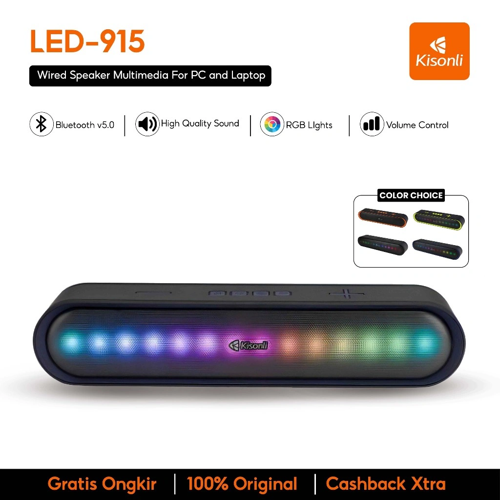 KISONLI Speaker Bluetooth Soundbar Wireless  LED915 Long Strip RGB Ligth 2 Bass