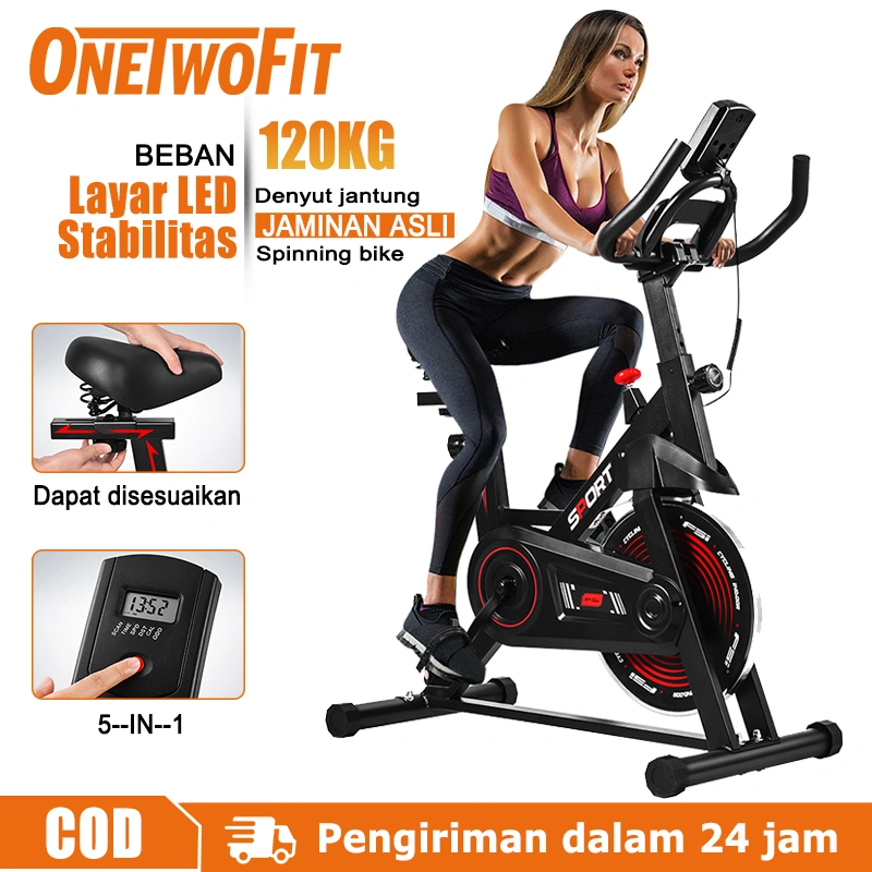 OneTwoFit Alat Fitness Spinning Bike LCD Monitor Dan Adjustable Seat Exercise