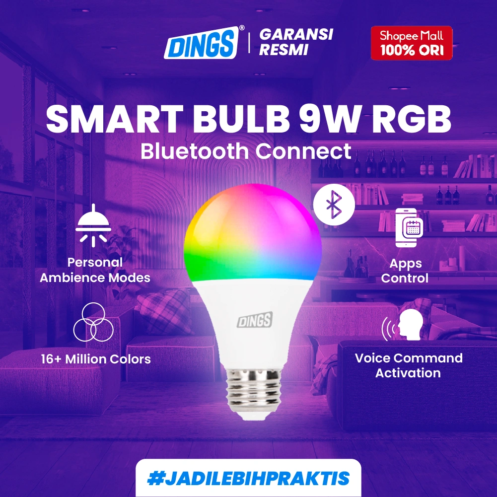 DINGS Smart Bulb Lampu Pintar Smart Home Koneksi WIFI & Bluetooth Wireless 9W RGB CW Tunable White & 2+ Million Color