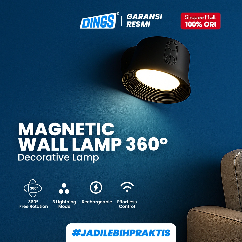Lampu Dinding LED Putar 360 Remote & Magnetik - Wall Lamp Smart Rechargeable Indoor