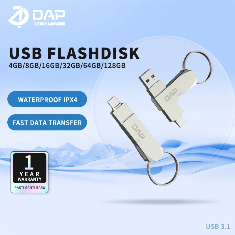 DAP  Flashdisk OTG 8GB/16GB/32GB/64GB/128GB  Dual Interface Type-C & USB3.1 Metal Body Silver - Garansi 1 Tahun