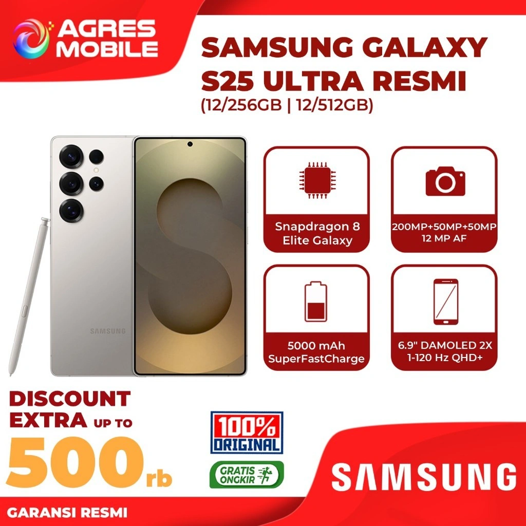 Samsung Galaxy S25 Ultra 12/256GB | 12/512GB, Hp AI, Galaxy AI - Resmi Indonesia