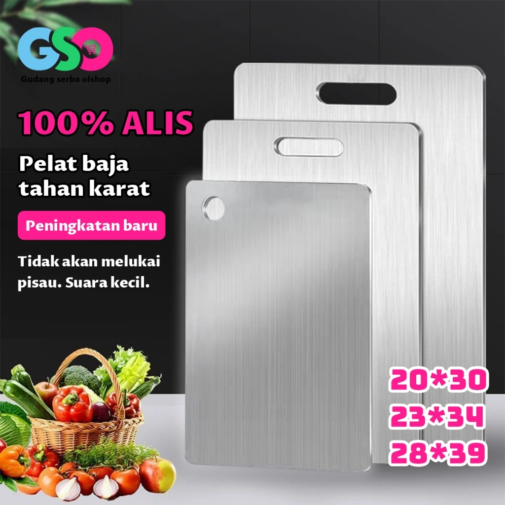 Talenan Stainless 304 Dua Sisi Anti Karat Higienis Multifungsi 39x28 cm Tahan Gores Khusus Daging