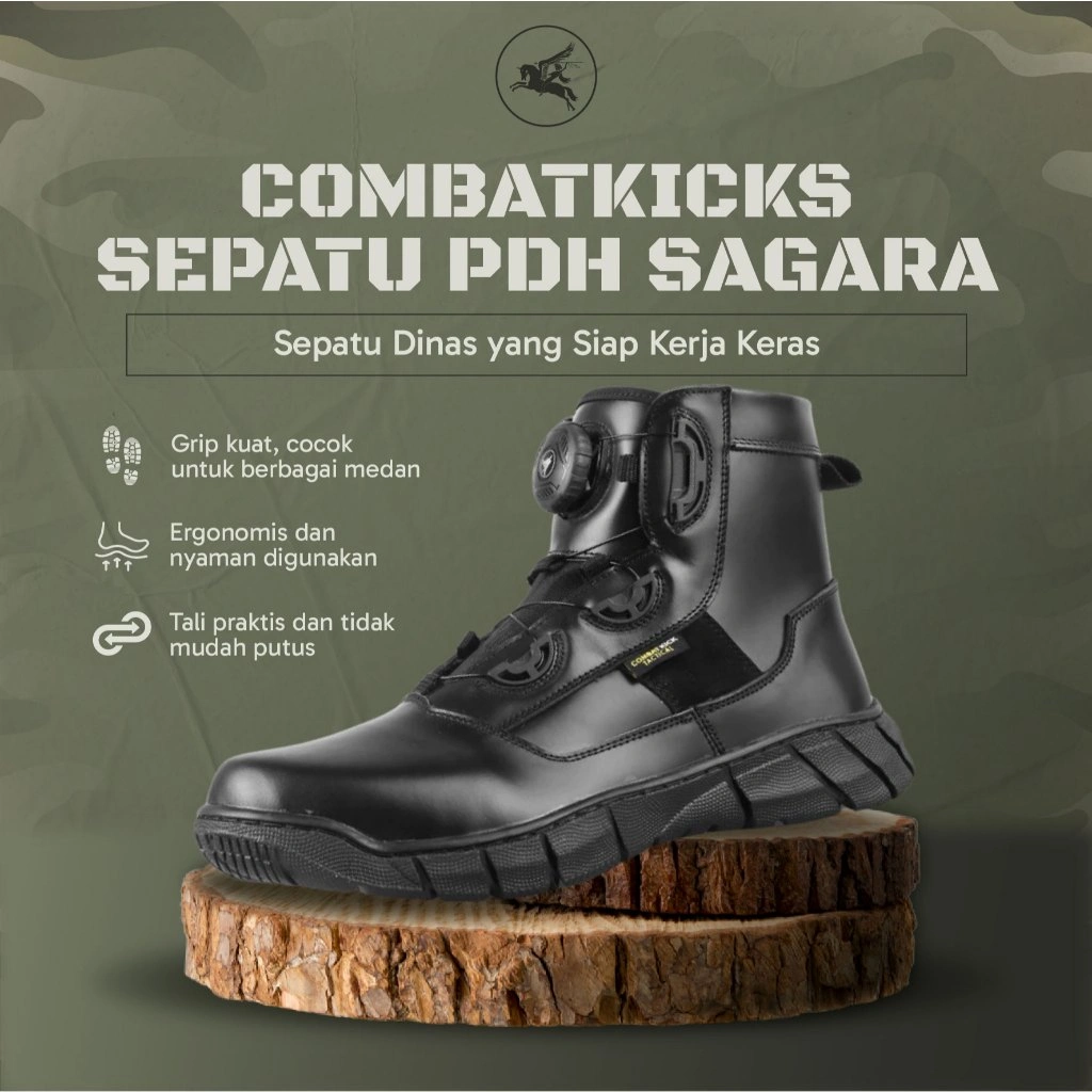 Sepatu PDH Midtrack 6Inch Sagara Kulit Full Grain Tali Putar Kawat Baja Ringan Elegan By COMBATKICKS