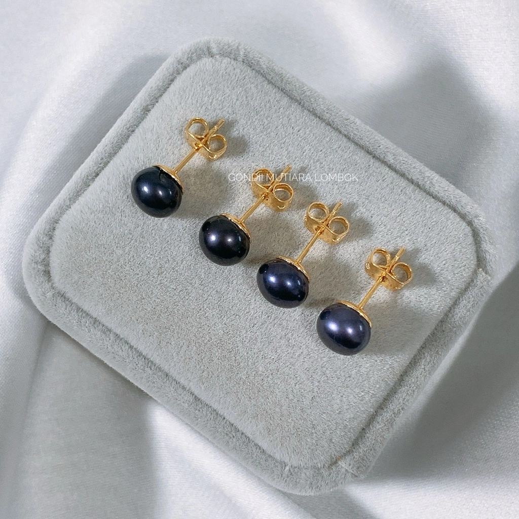 7mm Giwang Tusuk Mutiara Hitam | Stud Mutiara Asli Berwarna Hitam | Giwang Tusuk Minimalis Sederhana Giwang Bhayangkari | Giwang Persit
