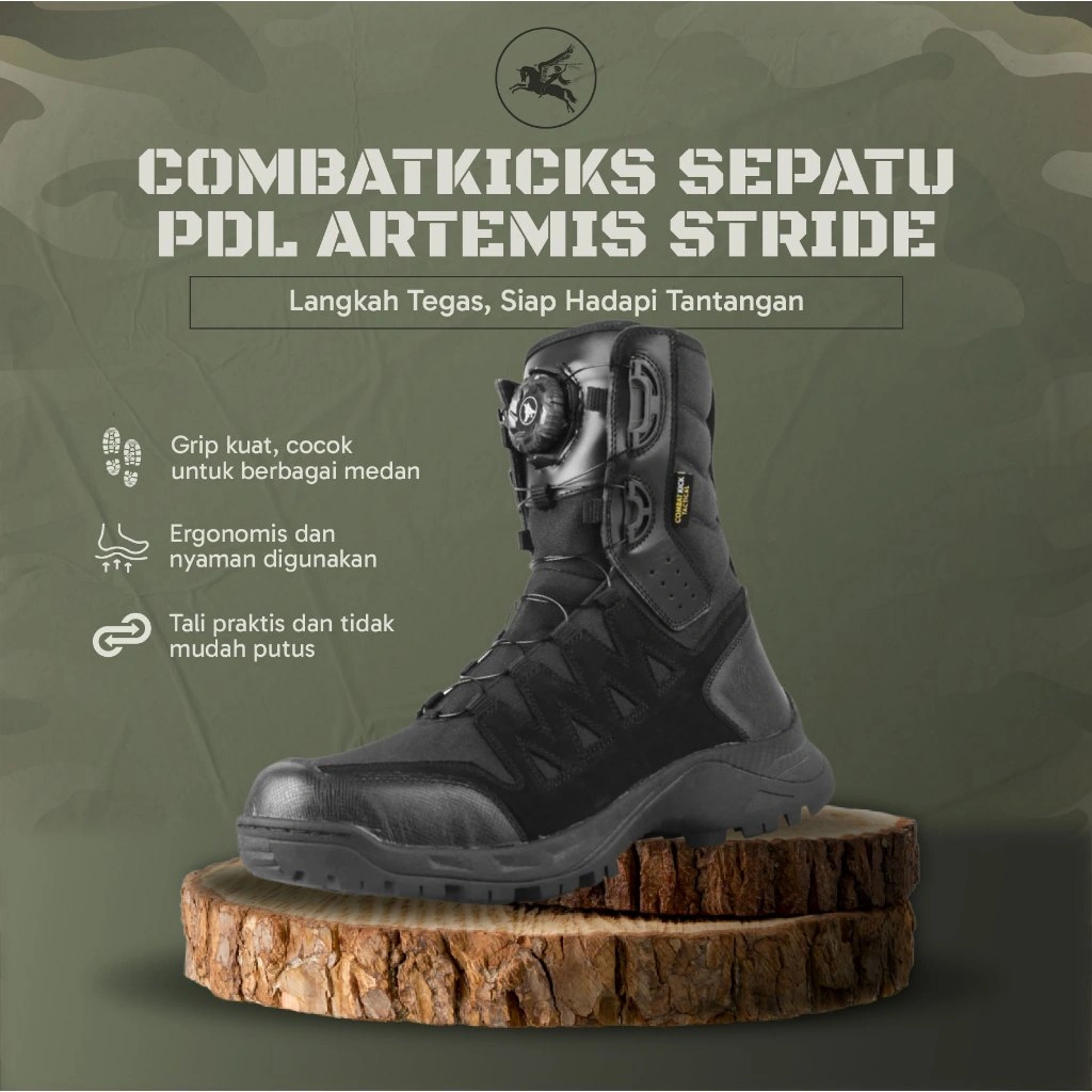 Sepatu PDL TNI Polri Artemis Stride Kulit Full Grain Nubuck Elegan Tali Putar Speed Lace Anti Slip By COMBATKICKS