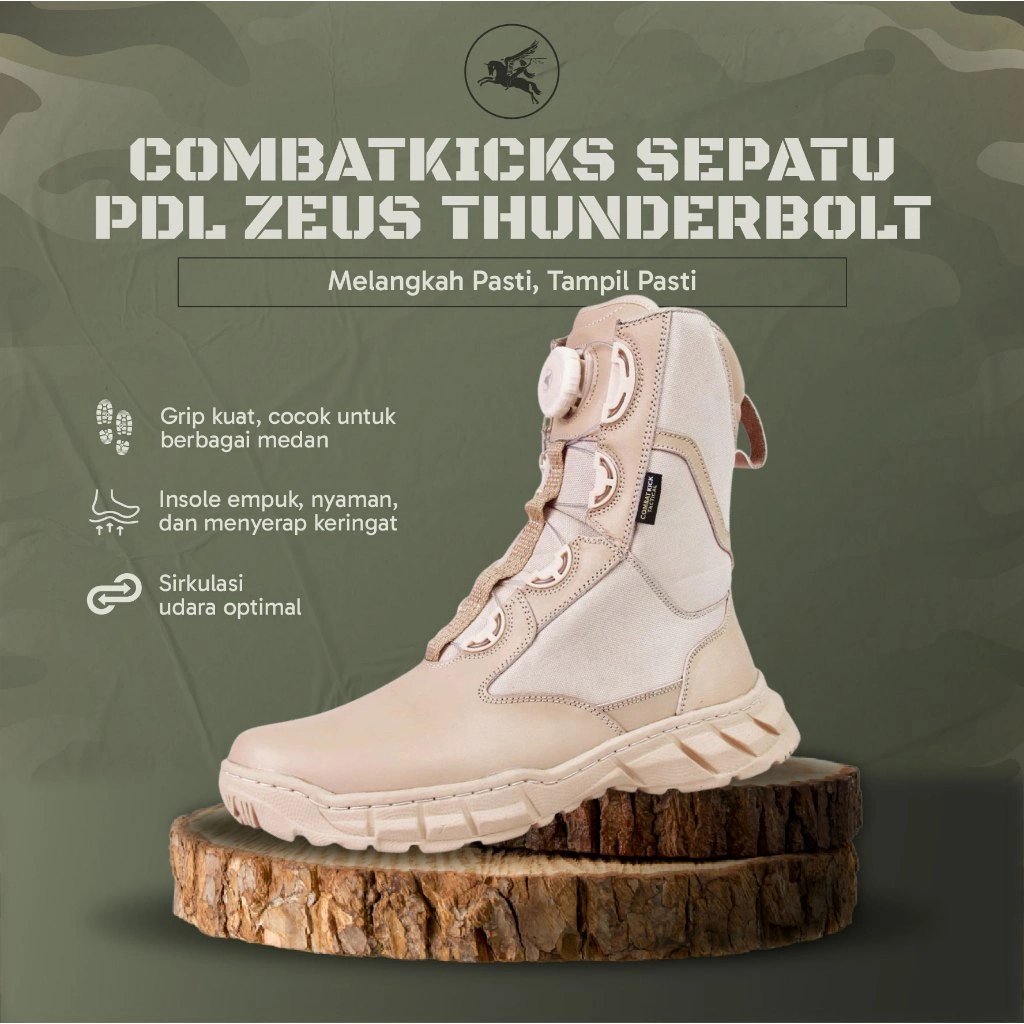 Sepatu PDL Tactical TNI Polri Cream Tali Putar Boa System Kulit Sapi Anti Slip Insole Tebal 4Mm By COMBATKICKS