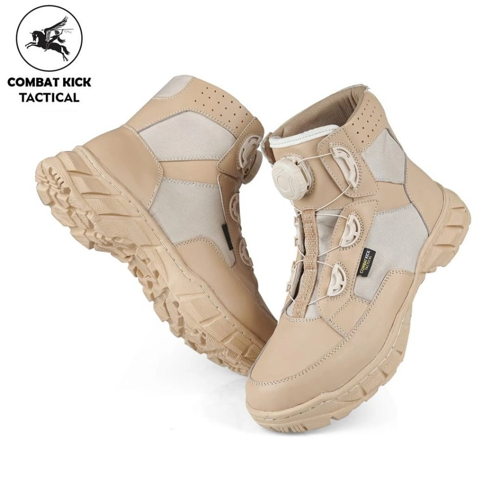 Sepatu Pdl Tali Putar Cream Gurun Kulit Sapi Asli Berkualitas Merk COMBATKICKS Untuk Dinas Lapangan SATPOL PP KEMHAN