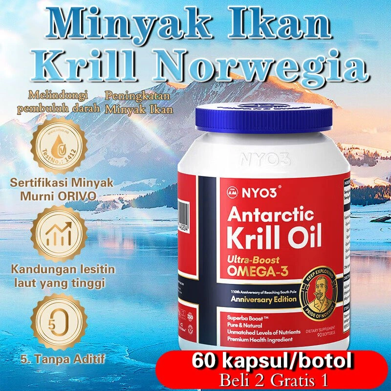 COD + pengiriman 24 jam/Beli satu gratis dua/0 sukrosa-Permen gel minyak krill Antartika 60 kapsul/minyak udang/minyak ikan/suplemen Omega 3/minyak ikan krill Norwegia meningkatkan sirkulasi darah/kapsul minyak ikan kesehatan alami