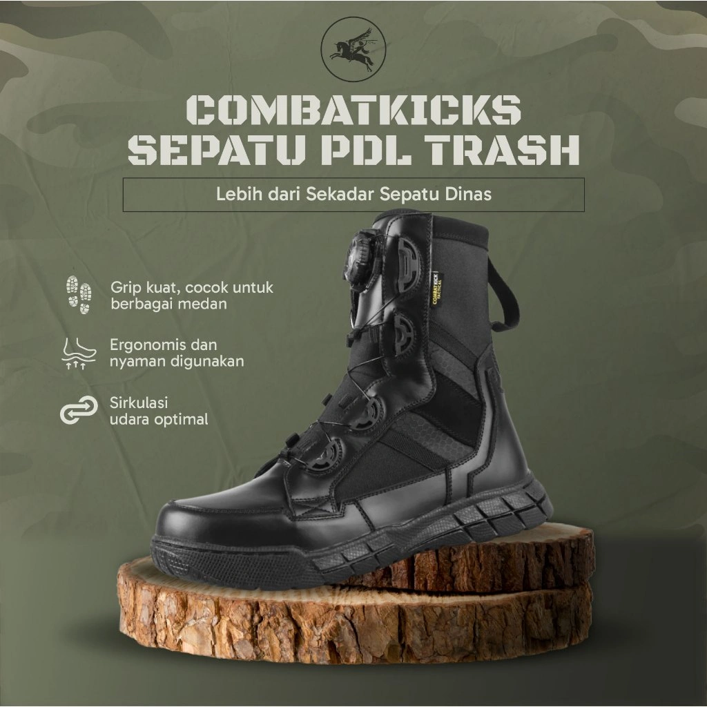 Sepatu PDL TNI Polri Trash Tinggi 8 Inci Kulit Sapi Full Grain Tali Putar Stylish Outsole Karet Anti Slip By COMBATKICS