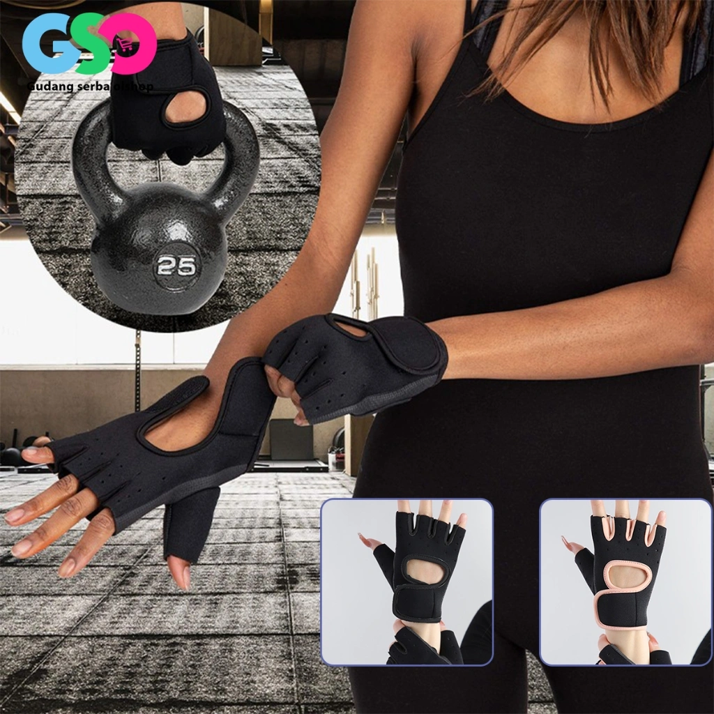 Sarung Tangan Gym Fitness Olahraga Gloves Fingerless Gloves Cycling Protector Gloves Pria Wanita