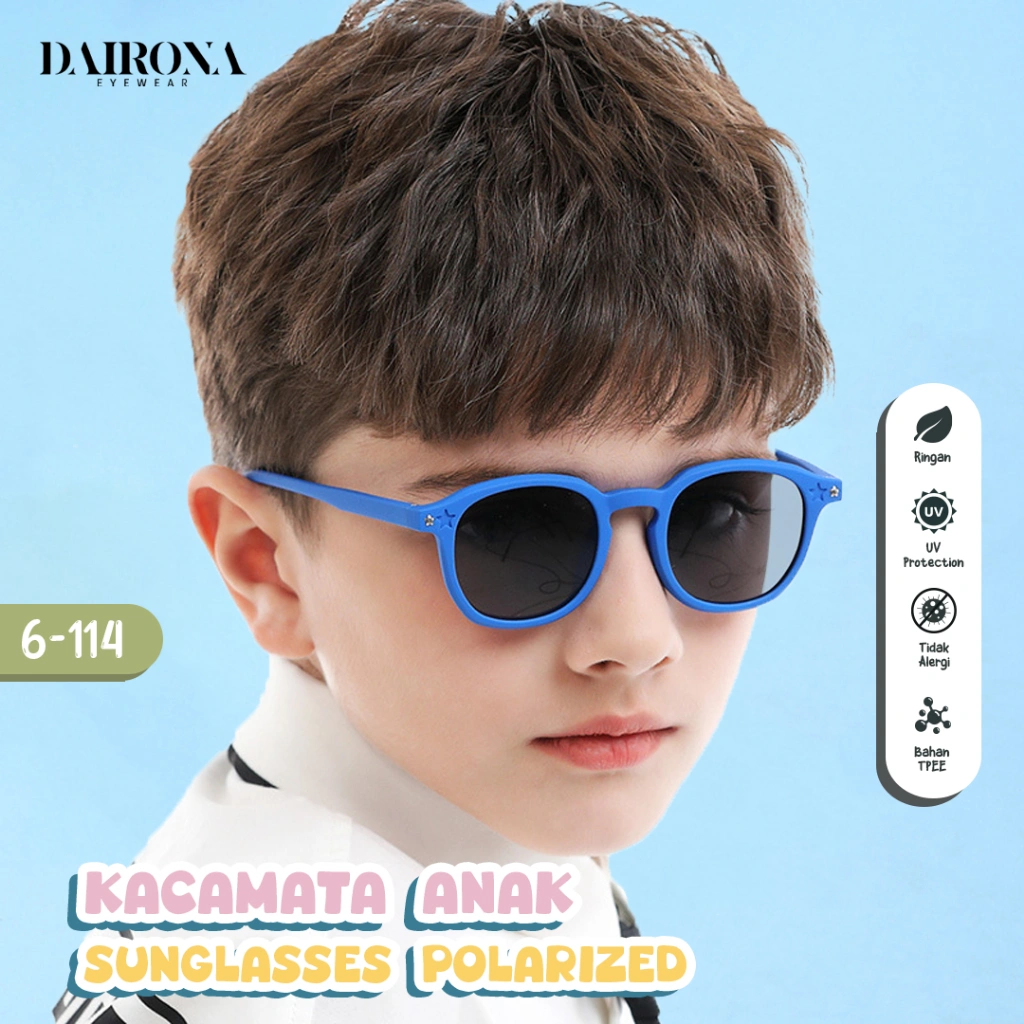 Dairona Eyewear Kacamata Hitam Anak Remaja Fashionable Kids Sunglasses Terbaru UV400 Polarized Anti Silau Bentuk Bulat TR-90 Lentur 6-114