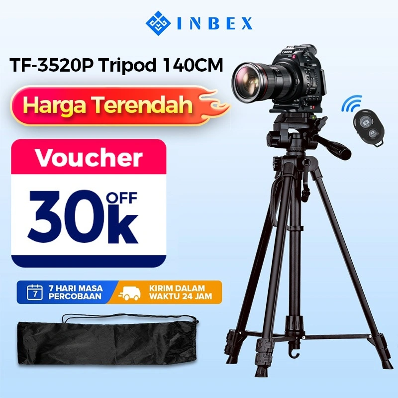 INBEX TF-3520 PLUS Tripod Kamera dengan Tas / Dudukan 140cm untuk Hadycam Mirrorless Plus Holder HP