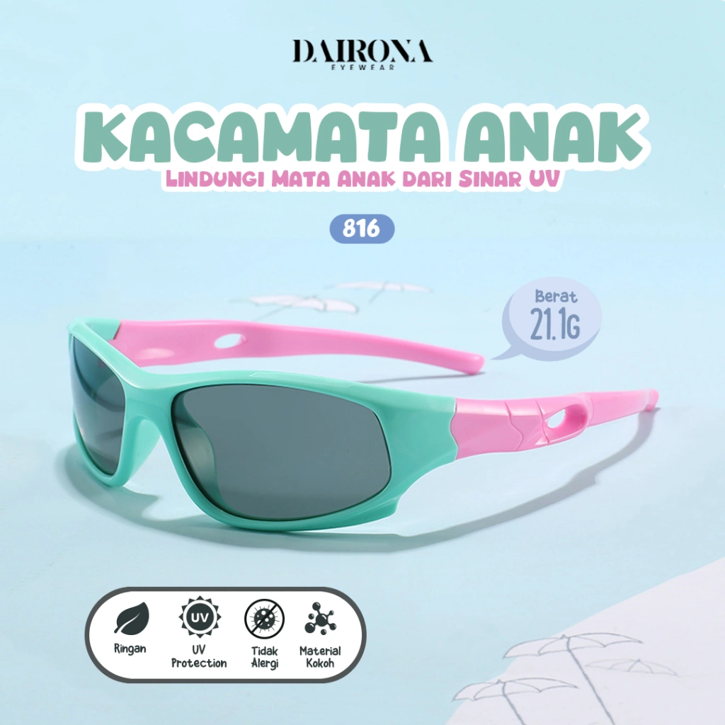 Dairona Eyewear Kacamata Hitam Sport Sunglasses Anak Remaja Lentur&Ringan Fashionable Kids Sunglasses Terbaru UV400 Anti Silau TR-90 816