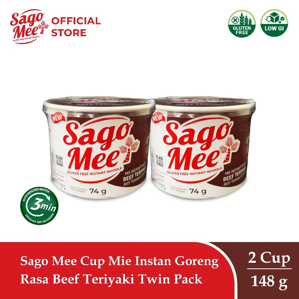 Sago Mee Gluten Free Mie Instan Cup Goreng Rasa Beef Teriyaki 70g Twin Pack