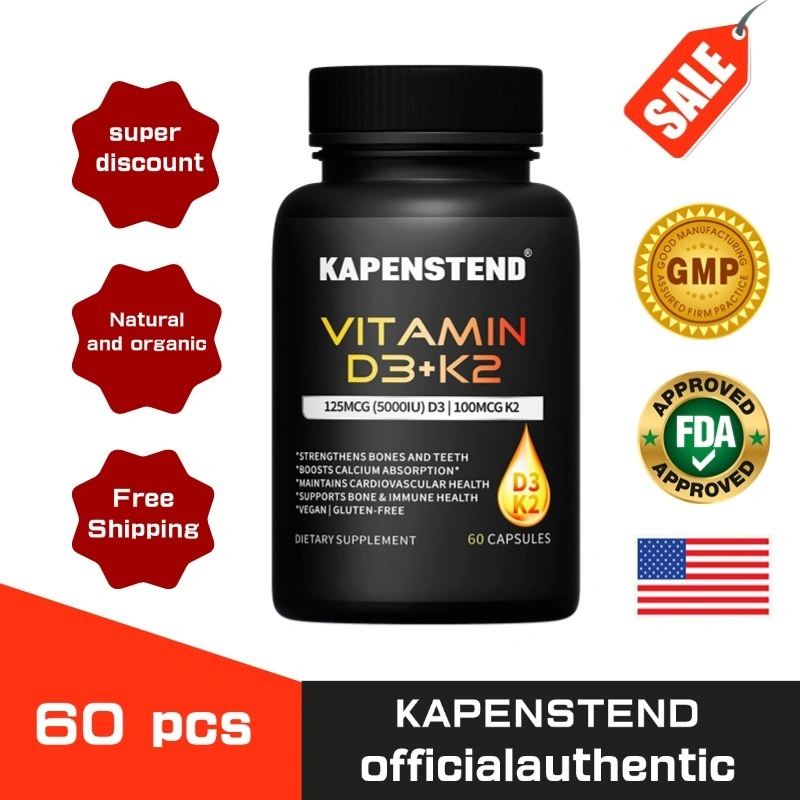 Kapsul Vitamin D3 K2, Suplemen Makanan Formula Kesehatan Tulang dan Jantung, Mendukung Penyerapan Kalsium Kesehatan Otot dan Kekebalan Tubuh