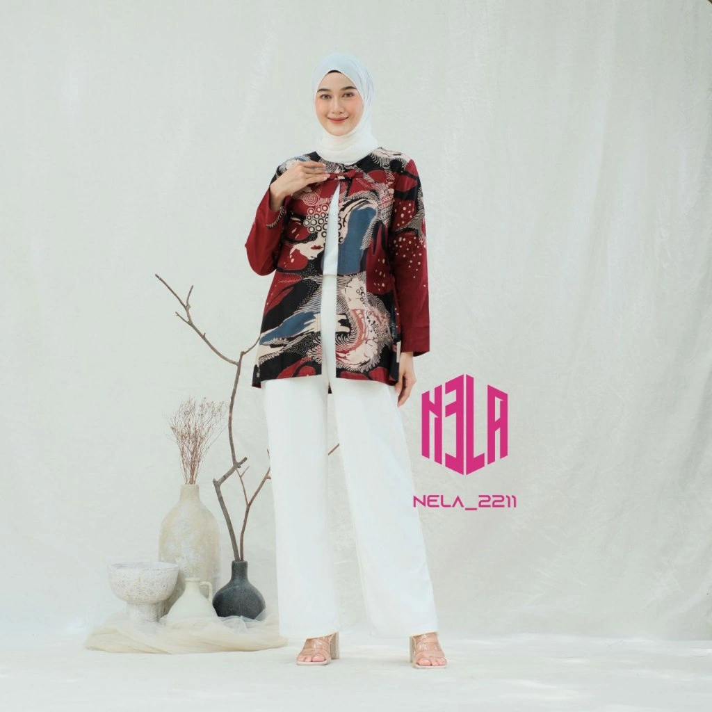 NELA Cardigan Outer Batik Wanita Modern Lengan Panjang Motif Keisya Bahan Katun Premium Atasan Kerja Kantor Seragam Kondangan Pernikahan Wisuda