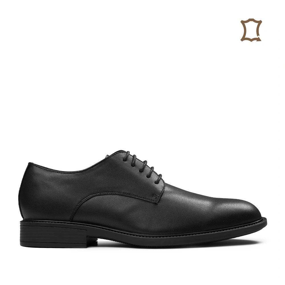 Prabu - Rusdi Black Sepatu Kulit Derby Pria - Hitam