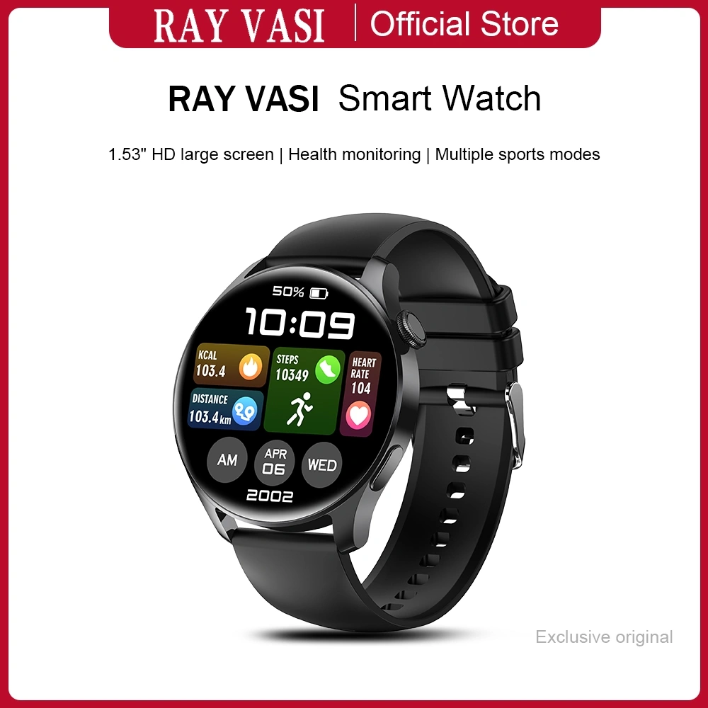 Rayvasi HW90 Smart Watch 1.53 Inches HD Screen Bluetooth Call Multi-Sport Mode Heart Rate Monitor IP67 waterproof Jam Pintar Fashion