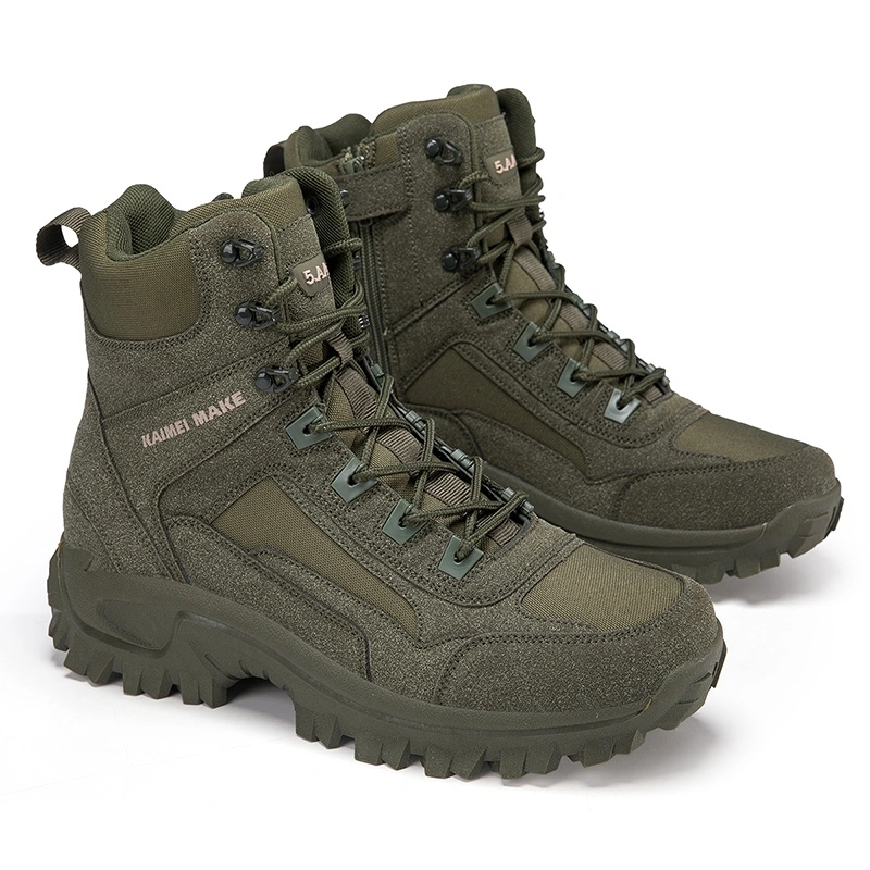Sepatu Gunung 5.AA Unzhuo Make / Kaimei Make #805 Green Shoes Work Utility Footwear Military Tactical Mens Army Outdoor Sports Camping Hiking Work Combat Lace Up Breathable High Top Side Zipper Desert Leather Shoe Boots