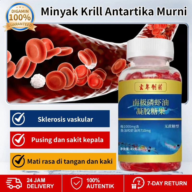 ❤️Beli 2 Gratis 3 ❤️【100% 𝐎𝐑𝐈𝐆𝐈𝐍𝐀𝐋】 Kapsul Minyak Krill Antartika (60 Butir) Astaxanthin Alami (Omega-3) 15 Hari untuk Pembuluh Darah Sehat Penyerapan Cepat dan Efektif Suplemen Makanan Perawatan Kesehatan