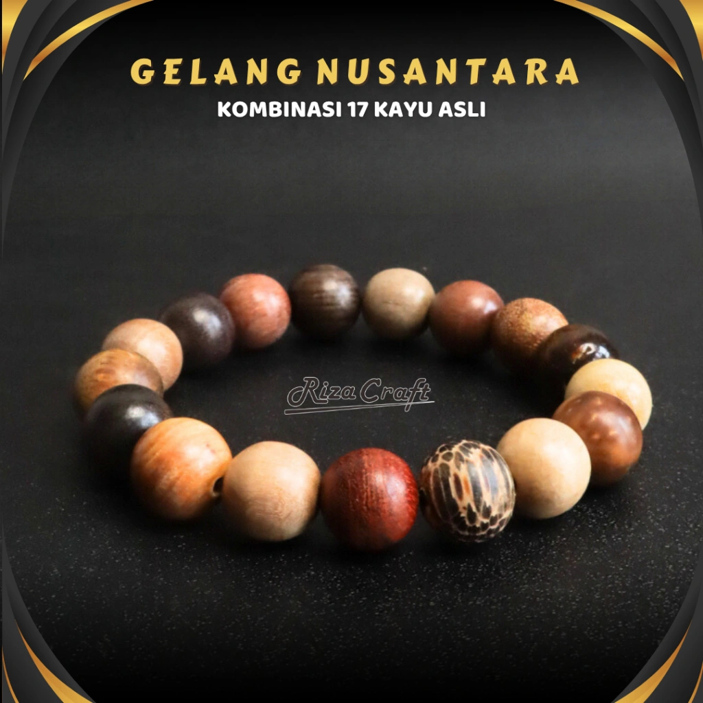 Gelang Kombinasi 17 Kayu Asli Unik Etnik Vintage by RIZA CRAFT