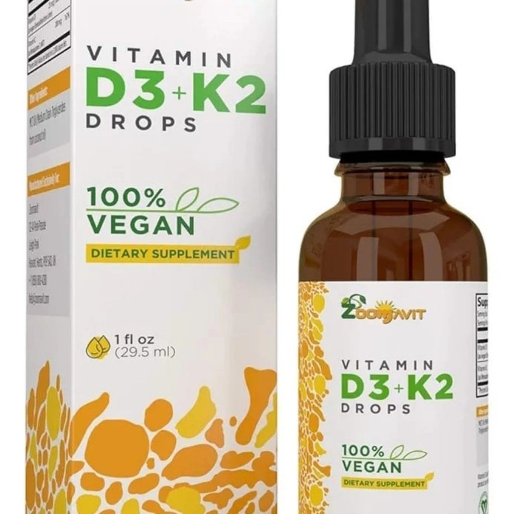 Vegan Liquid Drops Vitamin D3 K2 (MK7) - 100% Vitamin D Cair Berbasis Tanaman yang Diperkaya dengan Minyak Kelapa untuk Penyerapan Maksimal - 1 Porsi = 1000 IU VIT D3 dan 200 mcg VIT K2