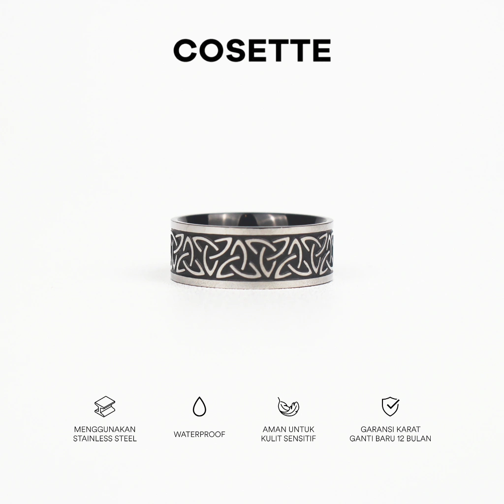 Zion Stainless Anti Karat Vintage Ring Cosette Cincin Hitam Anti Karat Murah Pria Wanita Unisex Simple Unik