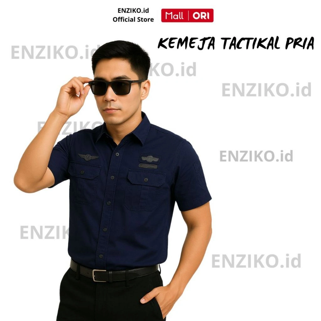 ENZIKO Kemeja Pria Taktikal Pdh Pdl Baju Outdoor Tactical Lapangan Seragam Kerja Lengan Pendek Warna Navy