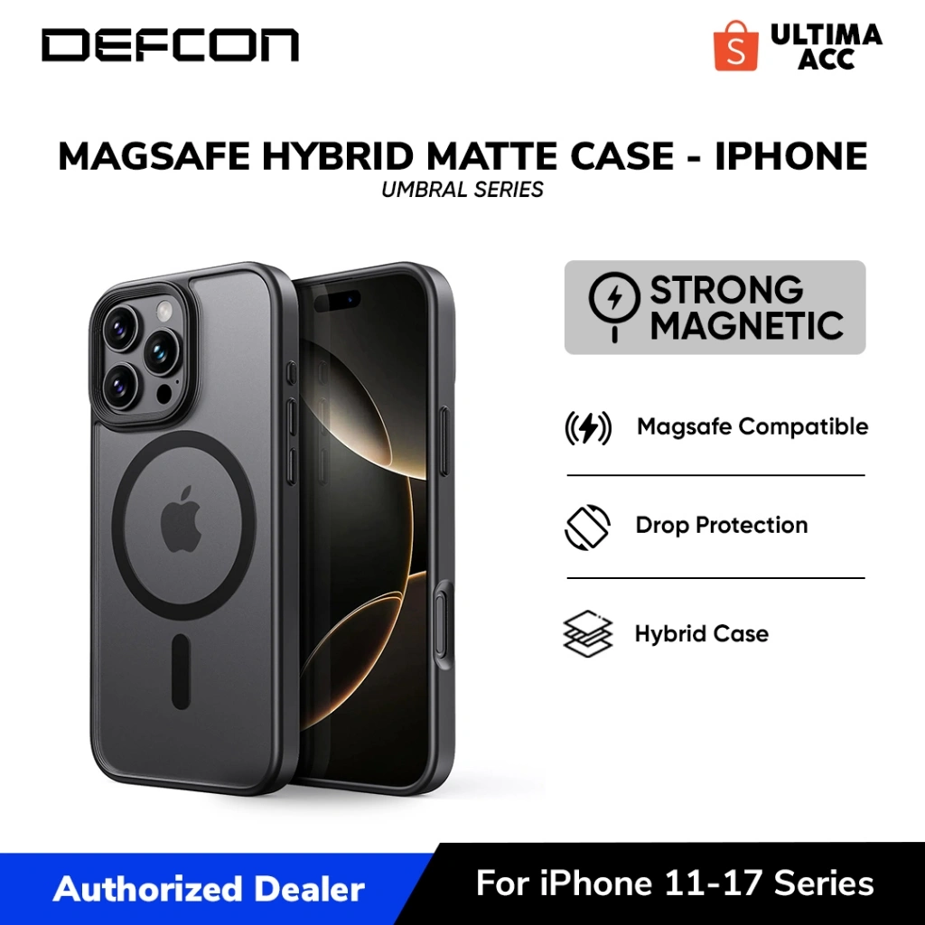 DEFCON Casing iPhone Magsafe 17 16E 16 15 14 13 12 11 Pro Max Plus Umbral Series Black Matte Frosted Soft Hard Case Shockproof DMC02
