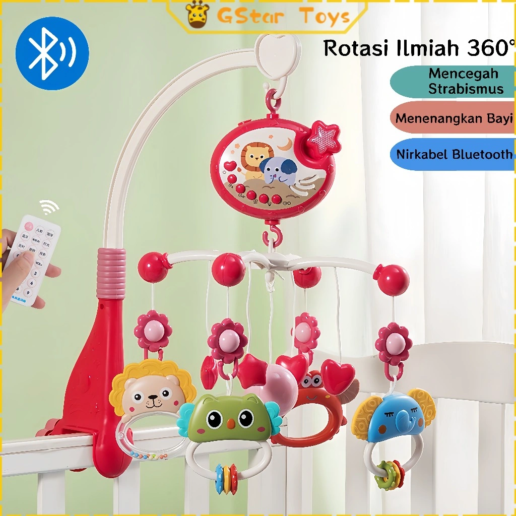 Gstar Mainan Tidur Bayi Crib Bell Toys Remote Control Bed Bellstempat Tidur Gantung Bayi Gantungan Musik Putar Rotary, Kontrol Remote, Mainan Bayi Kartu Edukasi Anak Bayi Mainan Anak Perempuan Laki Laki