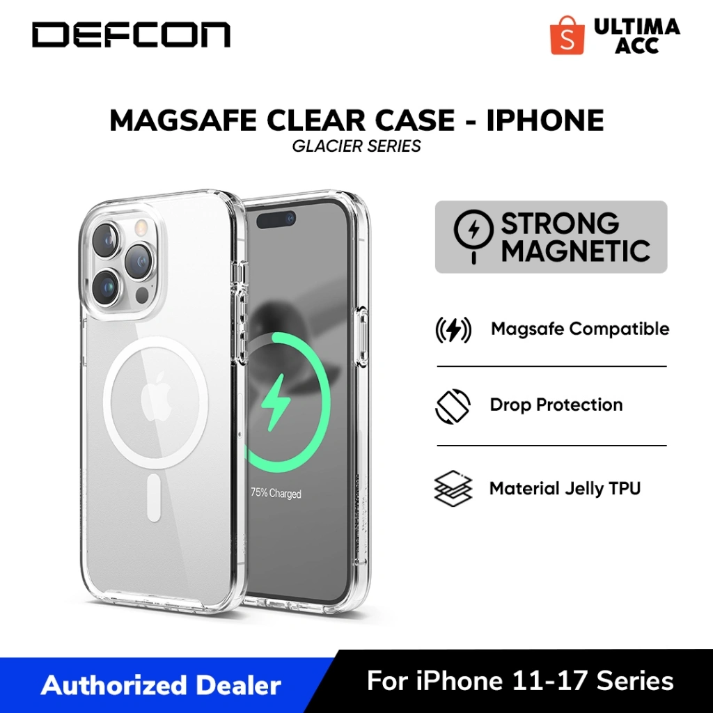 DEFCON Casing iPhone Magsafe 17 16 15 14 13 12 11 Pro Max Plus Air Glacier Series Clear Soft Case Shockproof Anti Yellowing DMC01